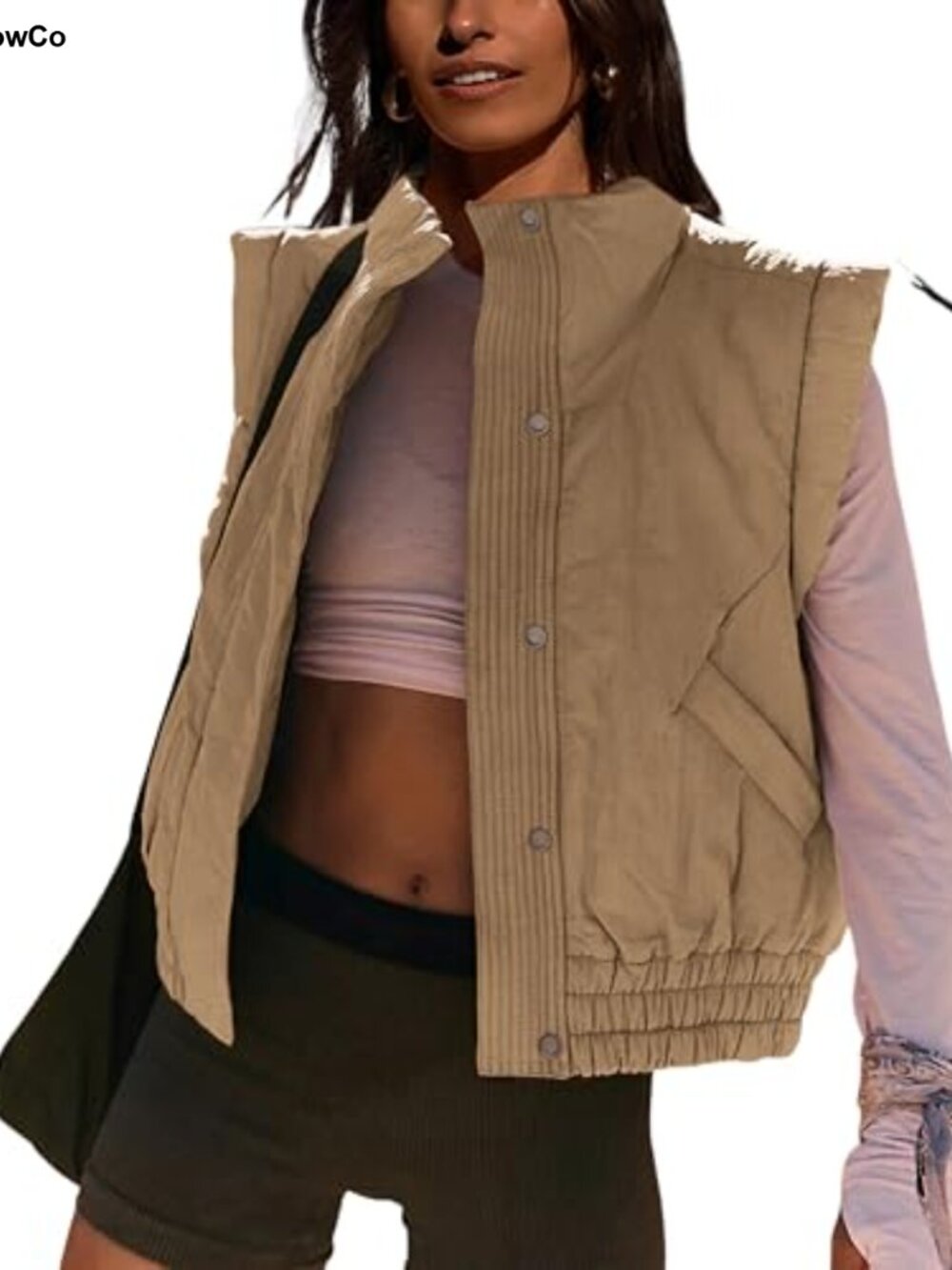 Womens Cropped Quilted Puffer Vest Lightweight Padded Gilet with Pockets